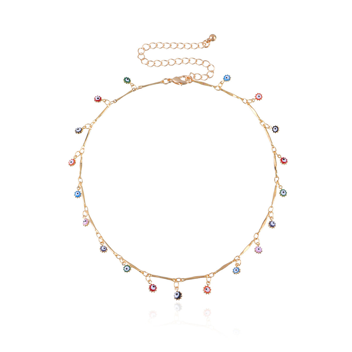 Multicolor Enamel and 18K Gold-Plated Evil Eye Station Choker Necklace, gold pendant necklace for women, styled look