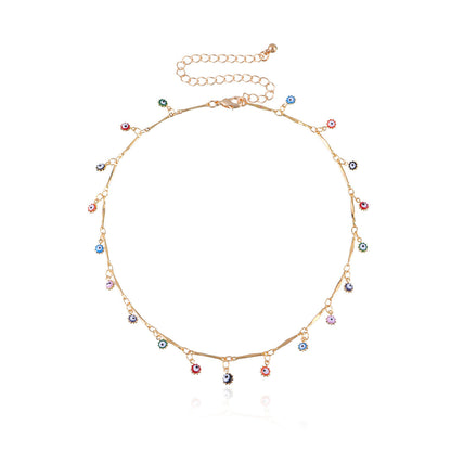 Multicolor Enamel and 18K Gold-Plated Evil Eye Station Choker Necklace, gold pendant necklace for women, styled look