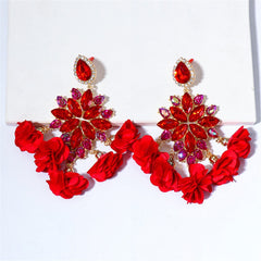Cubic Zirconia & Red Crystal Floral Marquise Chandelier Drop Earrings