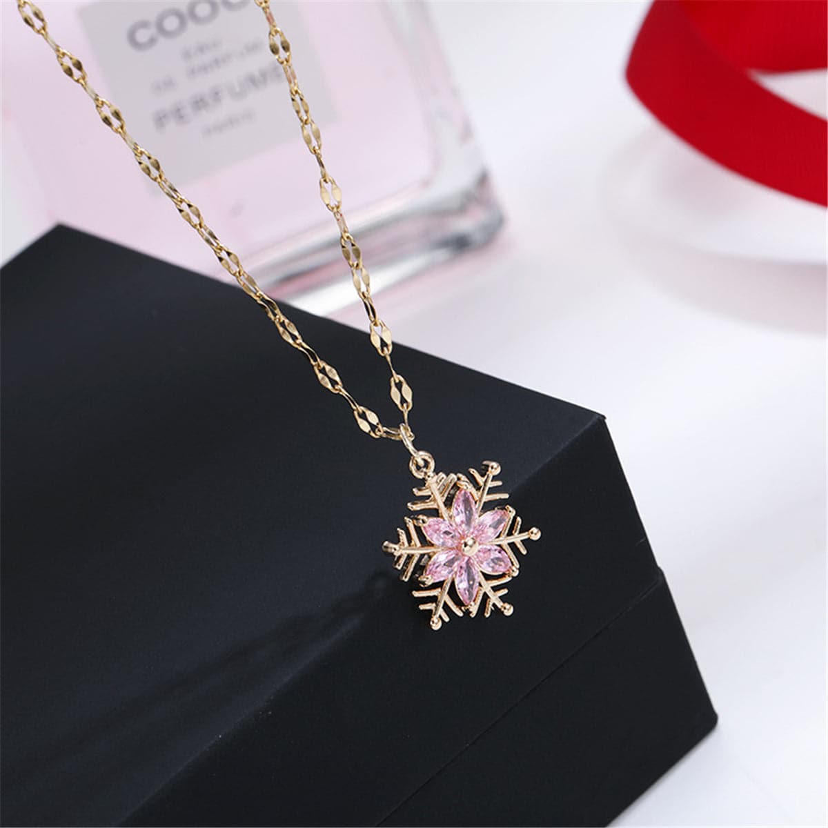 Crystal & 18K Rose Gold-Plated Snowflake Pendant Necklace
