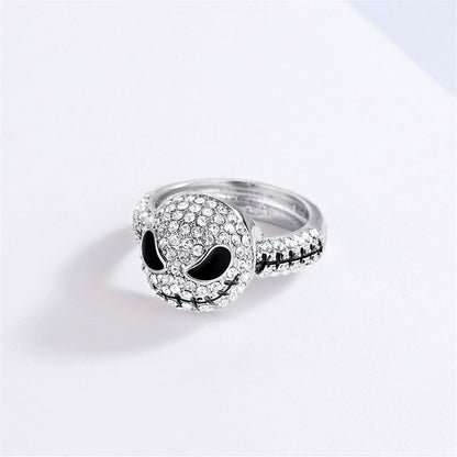 Cubic Zirconia and Silver-Plated Skull Band Ring, silver statement rings for women, elegant gift for her, detail close-up