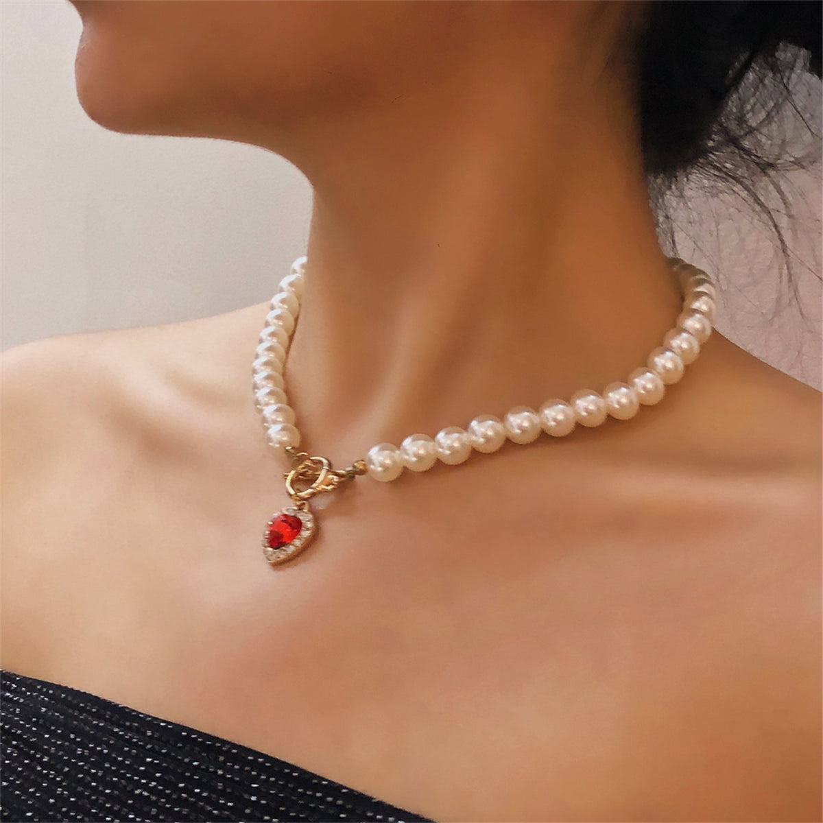 Crystal & Pearl 18K Gold-Plated Beaded Heart Pendant Necklace