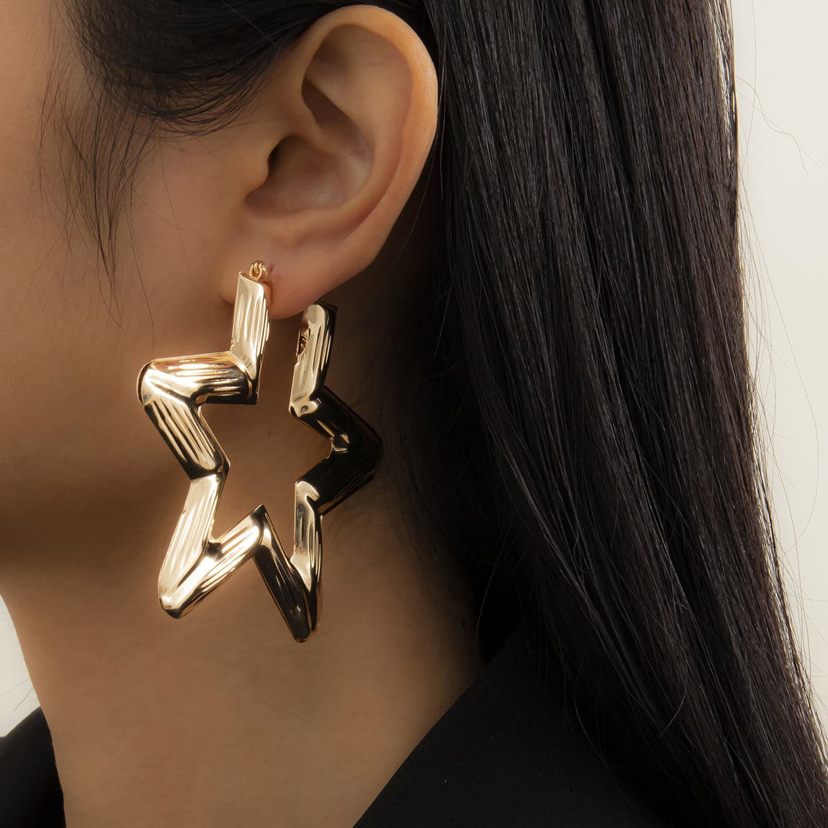 18K Gold-Plated Star Hoop Earrings, dainty minimalist design, front view