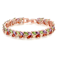 Jewel-Tone Cubic Zirconia & 18k Rose Gold-Plated Floral Bracelet - streetregion