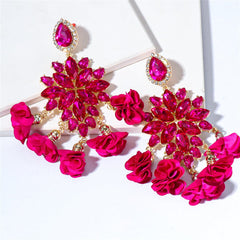 Magenta Crystal & Cubic Zirconia Silk 18K Gold-Plated Flower Tassel Drop Earrings