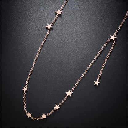 18K Rose Gold-Plated Star Station Necklace, rose gold pendant necklace for women, dainty minimalist design, side view