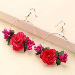 Red Lace & 18K Gold-Plated Rose Drop Earrings