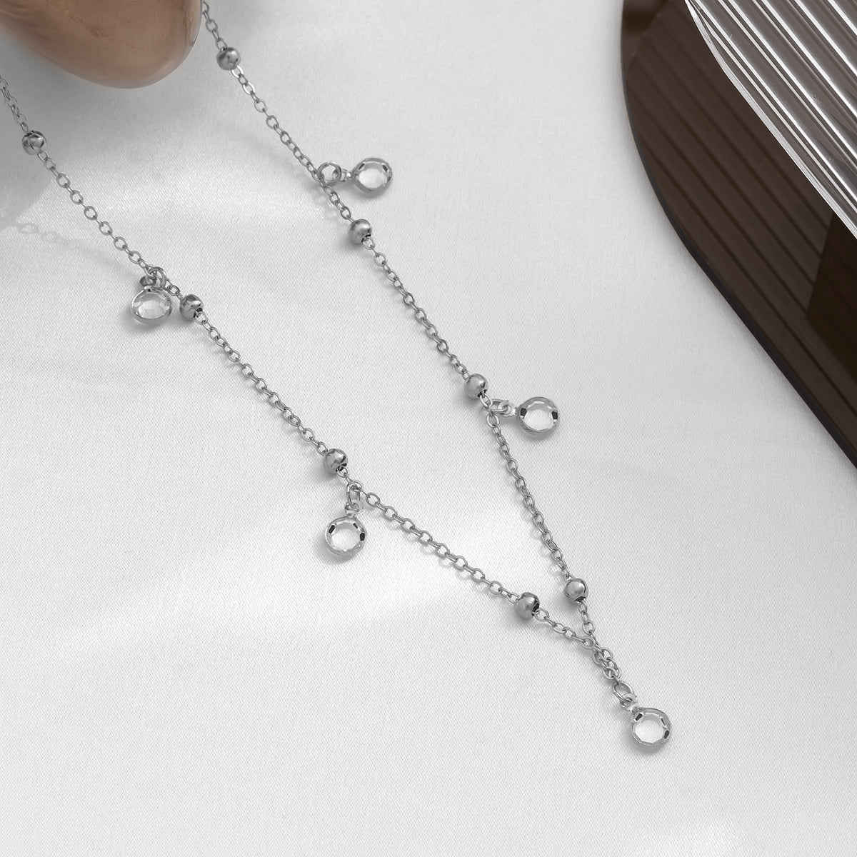 Cubic Zirconia and Silver-Plated Bead Waist Chain, silver pendant necklace for women, elegant gift for her, styled look