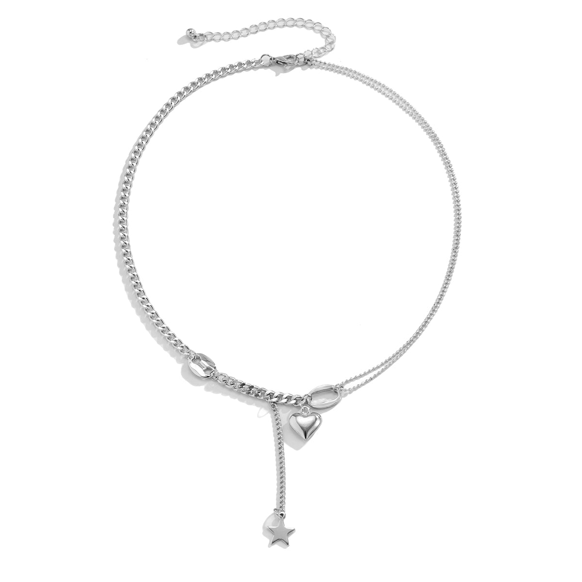 Silver-Plated Heart and Star Pendant Necklace, silver pendant necklace for women, everyday style, styled look