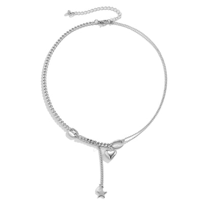 Silver-Plated Heart and Star Pendant Necklace, silver pendant necklace for women, everyday style, styled look
