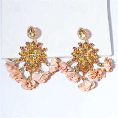 Champagne Crystal & Cubic Zirconia Silk 18K Gold-Plated Flower Tassel Drop Earrings