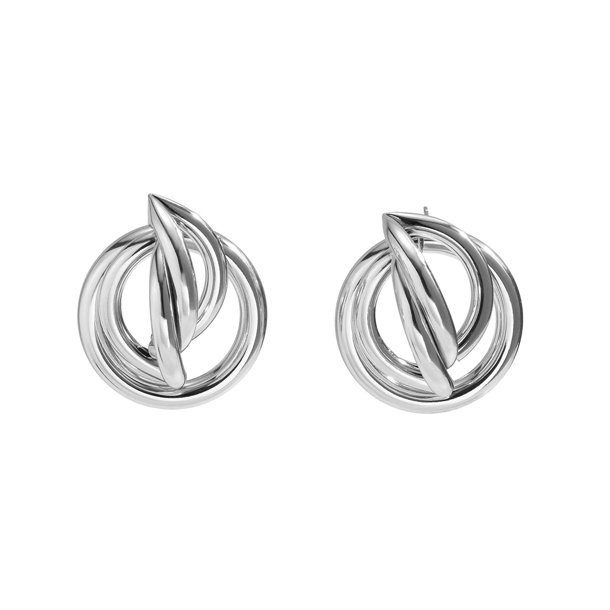 Silver-Plated Interlocking Rings Stud Earrings, silver stud earrings for women, everyday style, side view