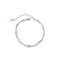 Cubic Zirconia & Silver-Plated Tube Layered Anklet