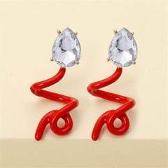 Red & Crystal Swirling Snake Drop Earrings