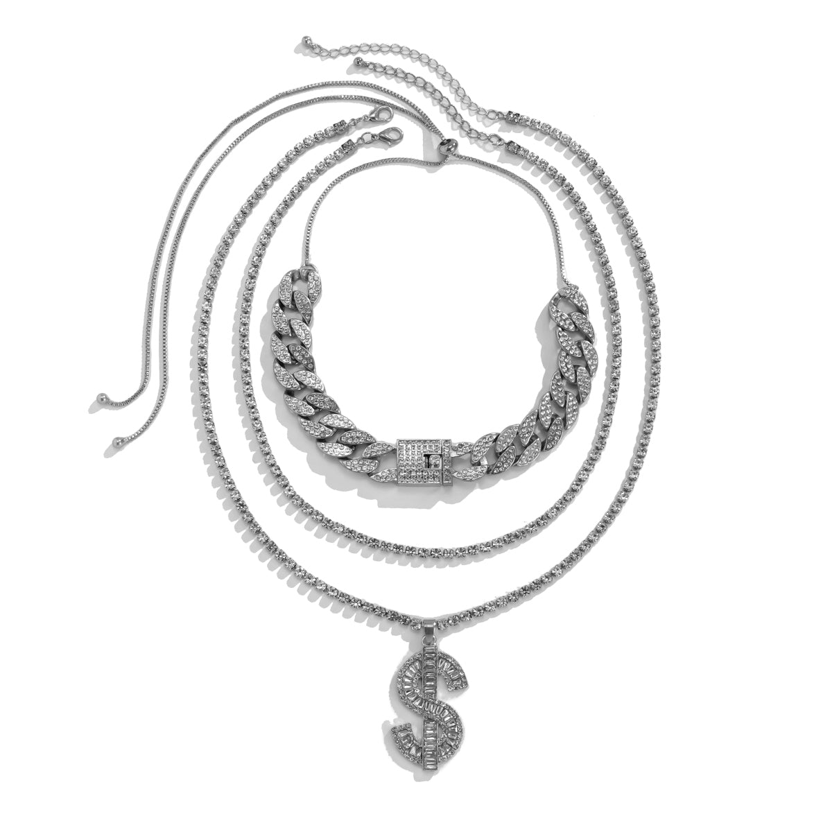 Cubic Zirconia & Silver-Plated Dollar Sign Pendant Necklace Set