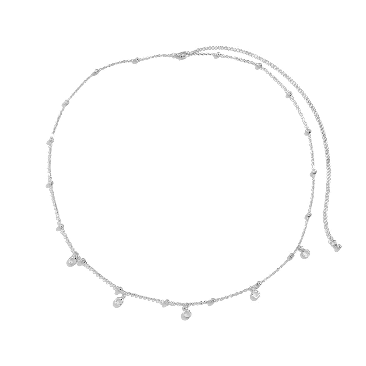 Cubic Zirconia and Silver-Plated Bead Waist Chain, silver pendant necklace for women, elegant gift for her, side view
