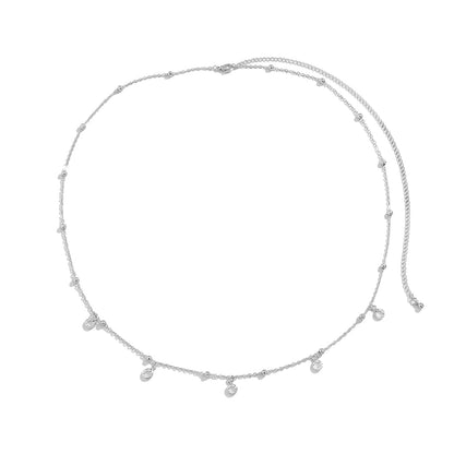 Cubic Zirconia and Silver-Plated Bead Waist Chain, silver pendant necklace for women, elegant gift for her, side view