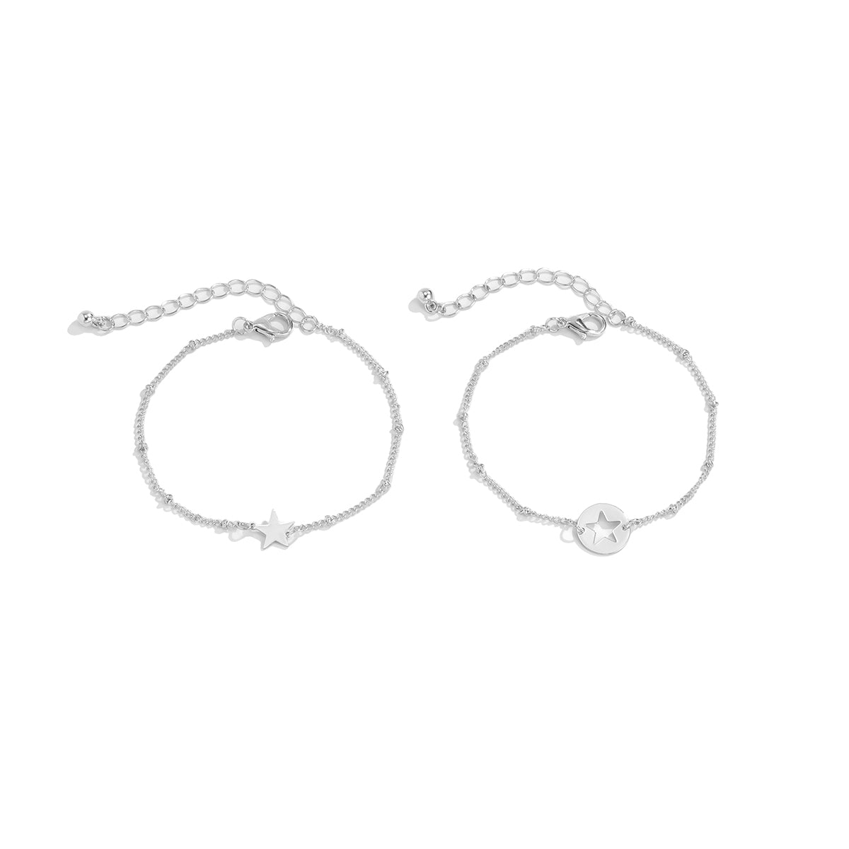 Silver-Plated Open Star Two-Piece Charm Bracelet Set