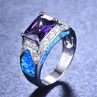 Blue Opal & Purple Crystal Rectangle Ring