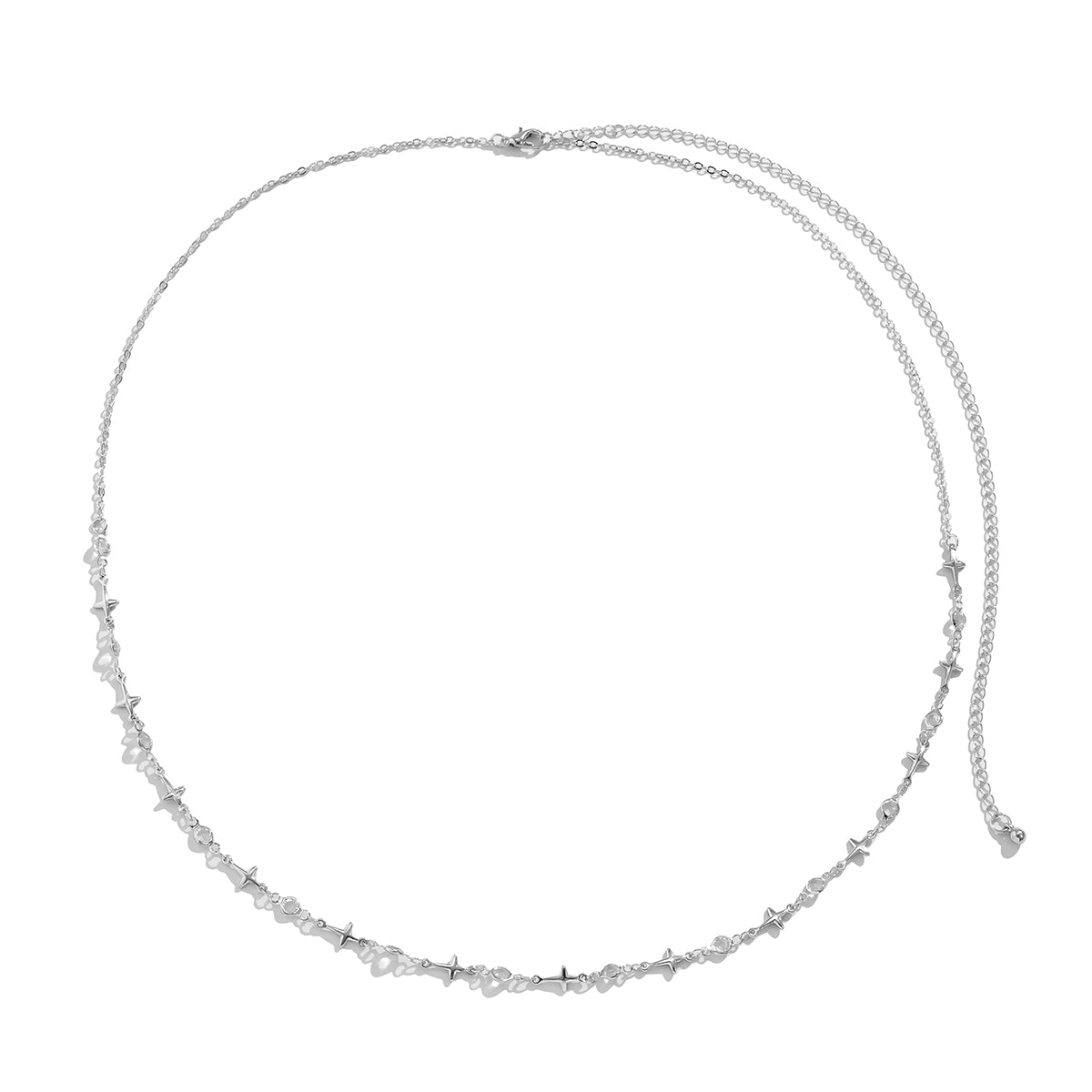 Cubic Zirconia and Silver-Plated Star Waist Chain, silver pendant necklace for women, botanical inspired, styled look