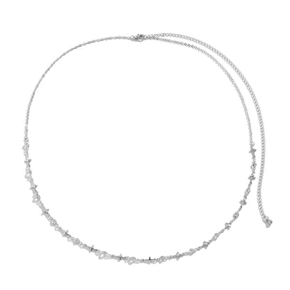 Cubic Zirconia and Silver-Plated Star Waist Chain, silver pendant necklace for women, botanical inspired, styled look