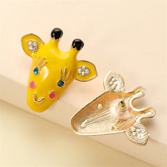 Yellow Enamel & Cubic Zirconia 18K Gold-Plated Giraffe Stud Earrings