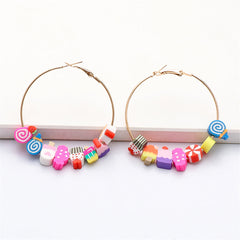 Pink Polymer Clay & 18K Gold-Plated Multi-Hued Food Beads Hoop Earrings
