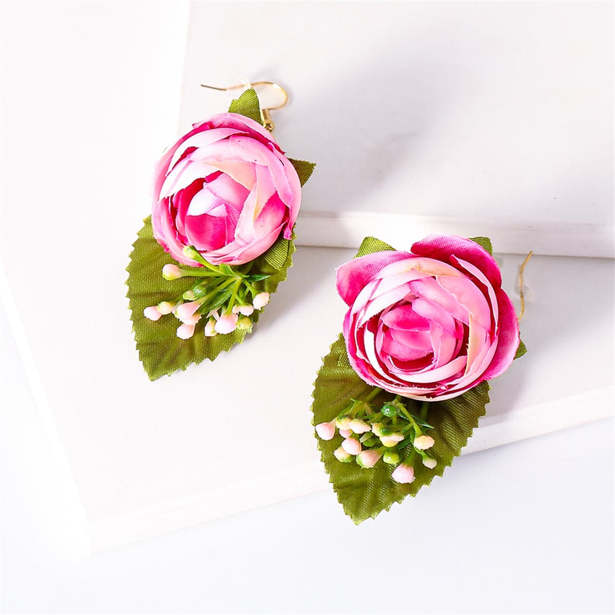 Pink Plastic and 18K Gold-Plated Flower Drop Earrings, gold drop earrings for women, vintage-inspired design, lifestyle look