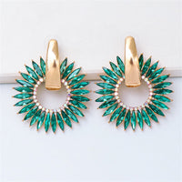 Green Cubic Zirconia & Goldtone Sunflower Dangle Earring