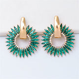 Green Cubic Zirconia & Goldtone Sunflower Dangle Earring