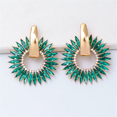 Green Crystal & Cubic Zirconia 18K Gold-Plated Sunflower Dangle Earring