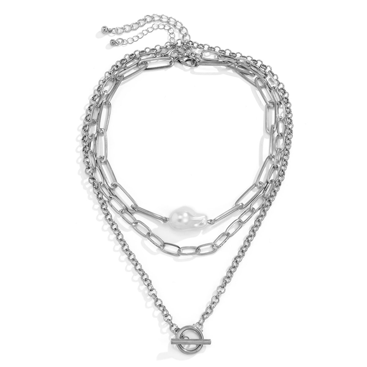 Pearl & Silver-Plated Toggle Necklace Set