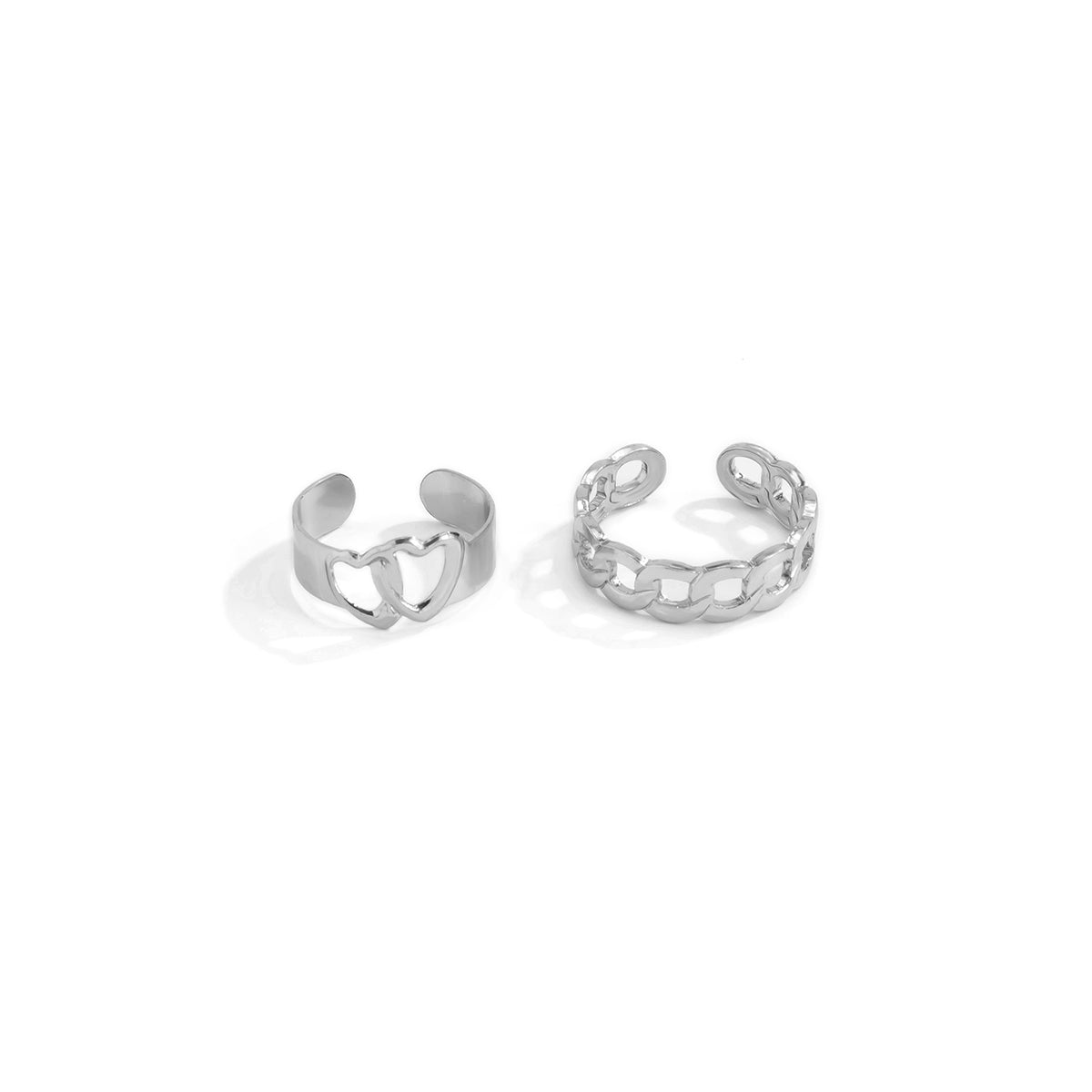 Silver-Plated Heart Link Adjustable Toe Ring Set