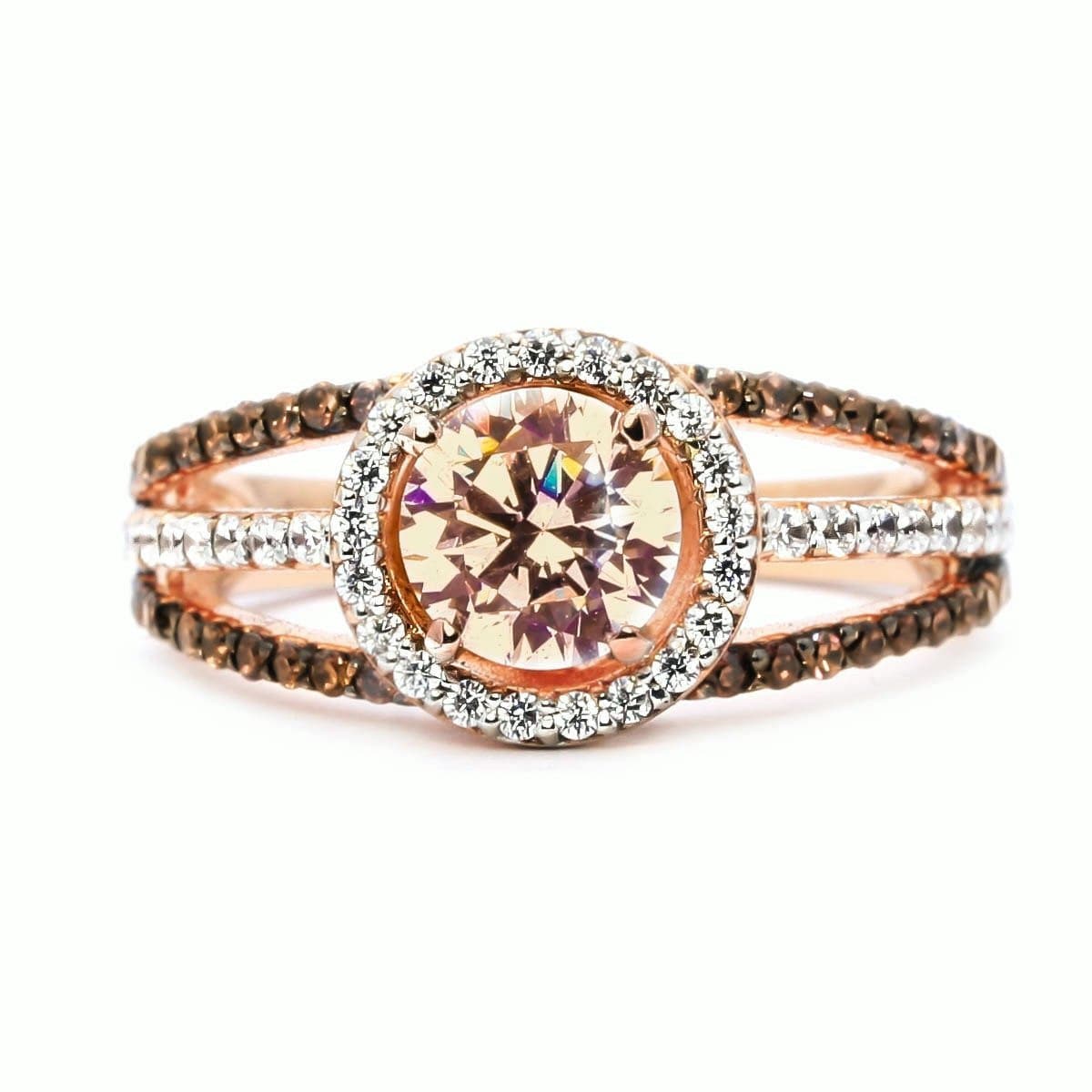 Champagne cubic zirconia & Crystal Round-Cut Halo Ring - streetregion