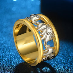 Silver-Plated & 18k Gold-Plated Elephant Band Ring - streetregion
