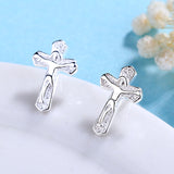 Silver-Plated Jesus Cross Stud Earrings