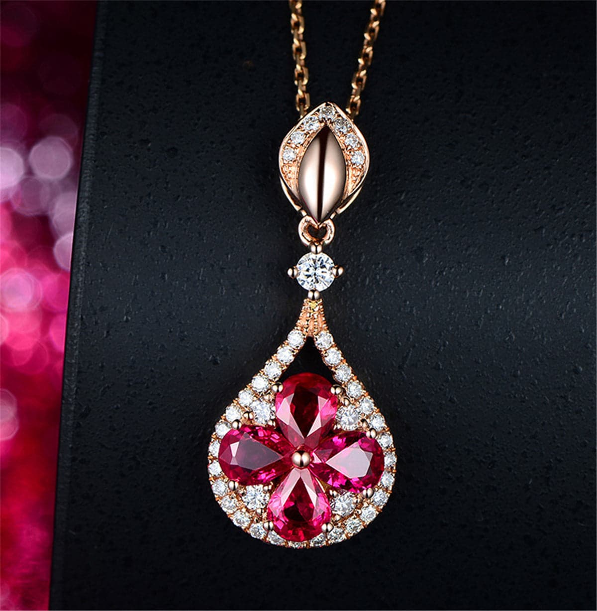Red Pear Crystal & 18K Rose Gold-Plated Teardrop Pendant Necklace