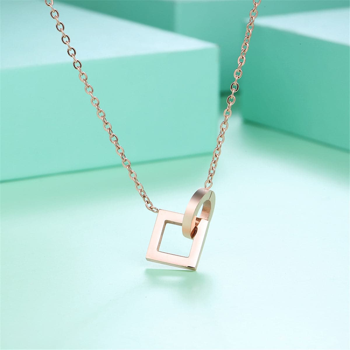 18K Rose Gold-Plated Open Square & Circle Pendant Necklace