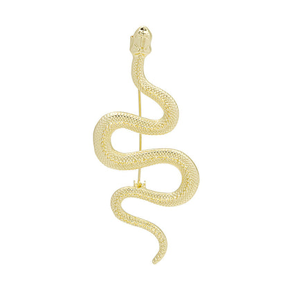 18K Gold-Plated Snake Cut Brooch, gold brooch pin, botanical inspired, front view