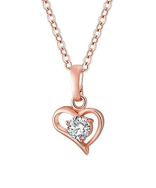 Cubic Zirconia and 18K Rose Gold-Plated Heart Pendant Necklace, rose gold pendant necklace for women, front view