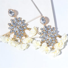 Cubic Zirconia & Crystal Silk 18K Gold-Plated Marquise-Cut Flower Drop Earrings