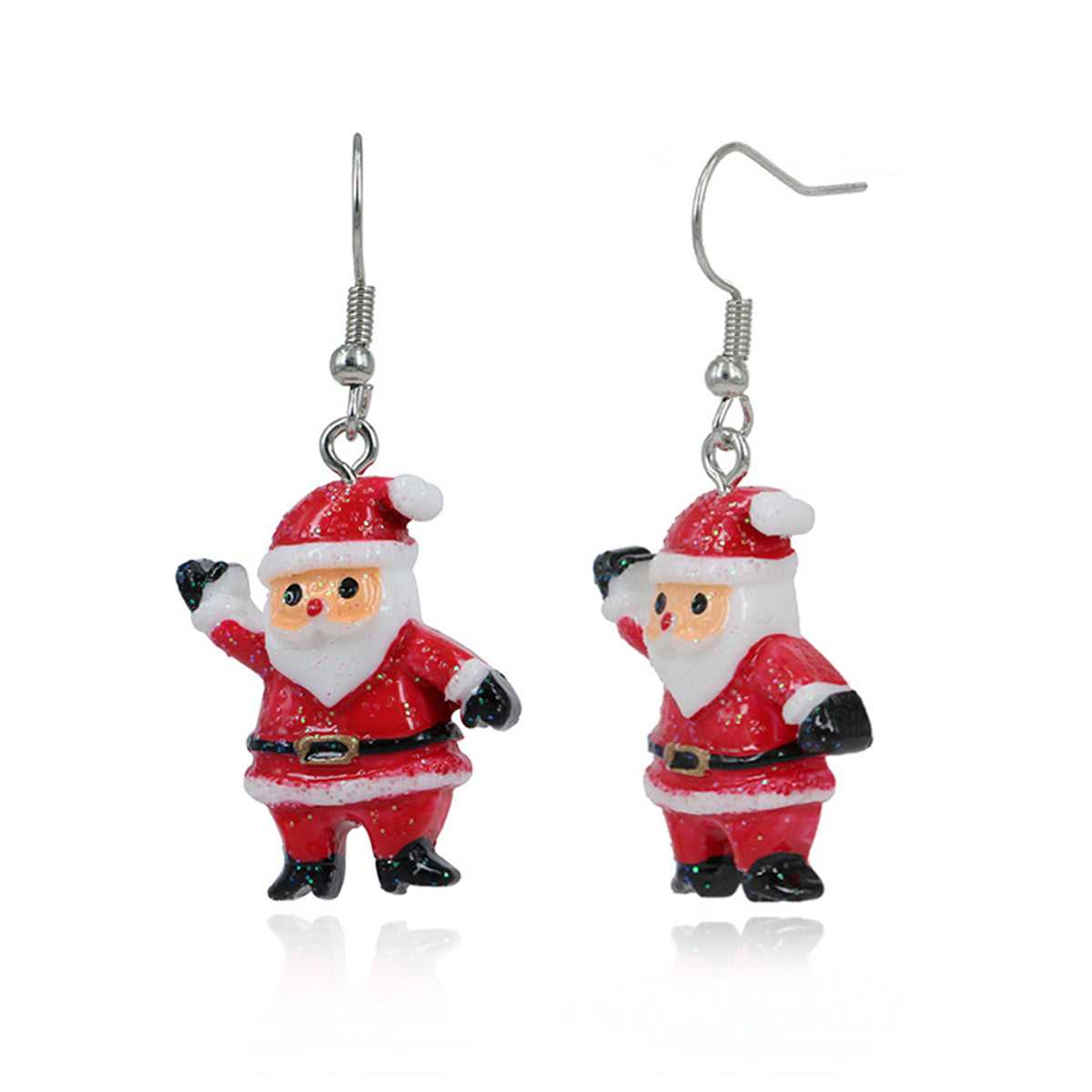 Red Acrylic and Silver-Plated Santa Drop Earrings, silver drop earrings for women, elegant gift for her, side view