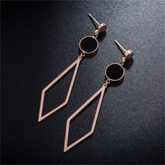 Black & 18K Rose Gold-Plated Rhombus Drop Earring