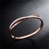 Cubic Zirconia & 18k Rose Gold-Plated Cross & Roman Numeral Bangle