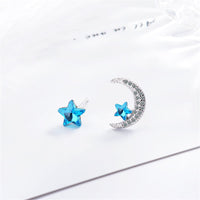 Blue Crystal & cubic zirconia Star & Moon Stud Earrings - streetregion