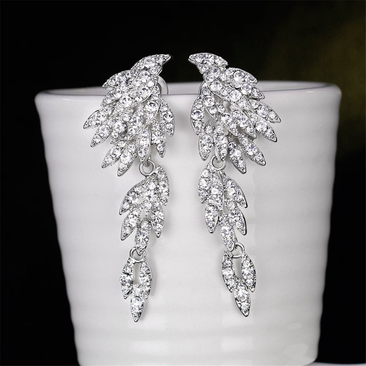 Cubic Zirconia & Silver-Plated Wings Drop Earrings