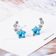 Blue Crystal & cubic zirconia Star Link Ear Climbers - streetregion