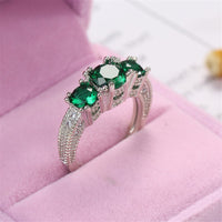 Green Crystal & Platinum-Plated Triple-Head Ring