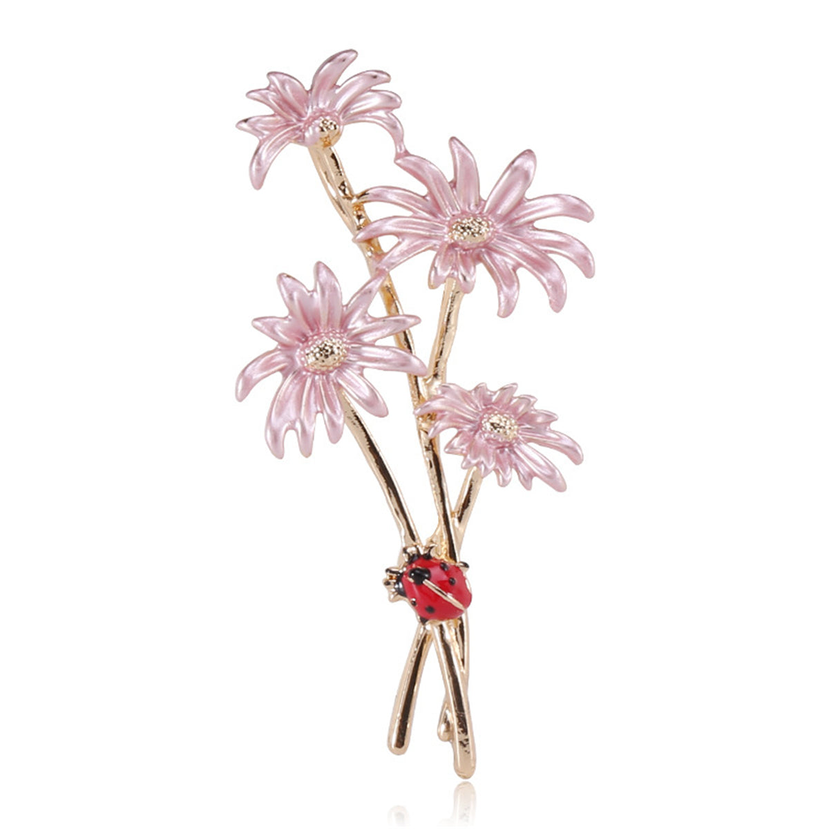 Pink Enamel & 18K Gold-Plated Mum Ladybug Brooch