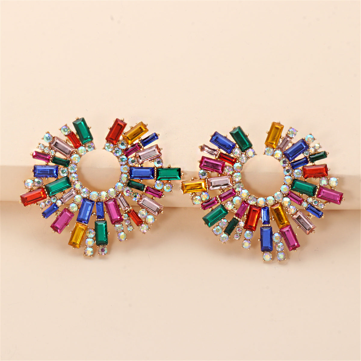 Multicolor Cubic Zirconia and 18K Gold-Plated Hola Round Stud Earrings, gold stud earrings for women, lifestyle look